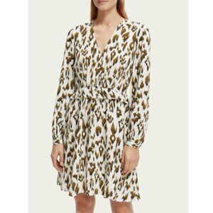 SCOTCH & SODA Brushed Army Green Printed Ruffle Pleated Mini Dress Size 36/US 4